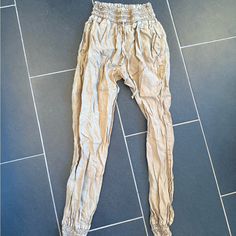 Bella Dahl Smocked Linen Jogger Pants size small